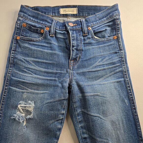 Madewell Jeans Women's 24 Blue 9" High Riser Skinny Skinny Medium Wash Distress - Picture 11 of 16
